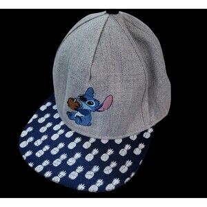 Authentic Disney Lilo And Stitch Snapback Hat Black Blue Embroidered Pineapple